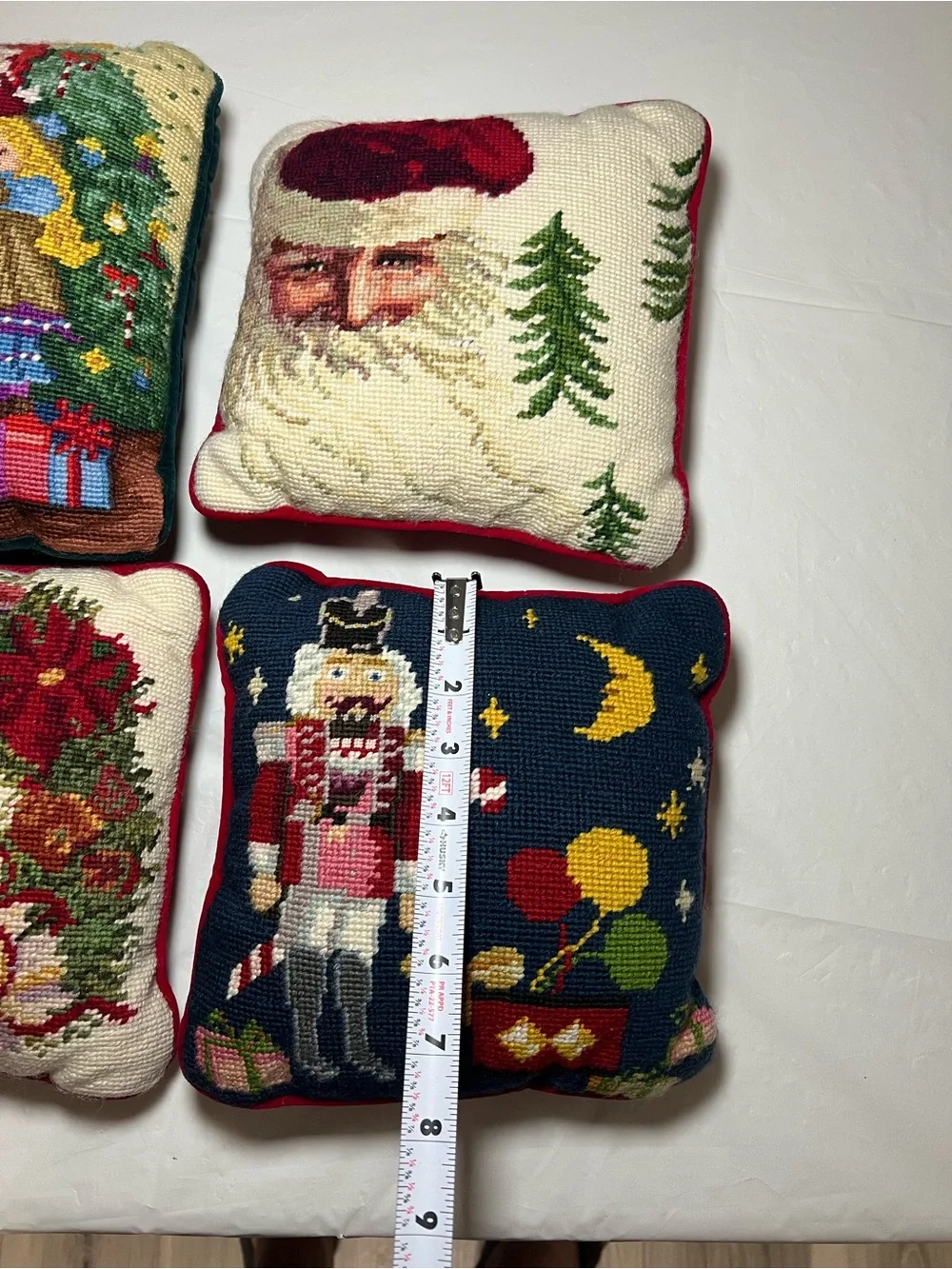 VTG Christmas Needlepoint Throw Pillows Lot